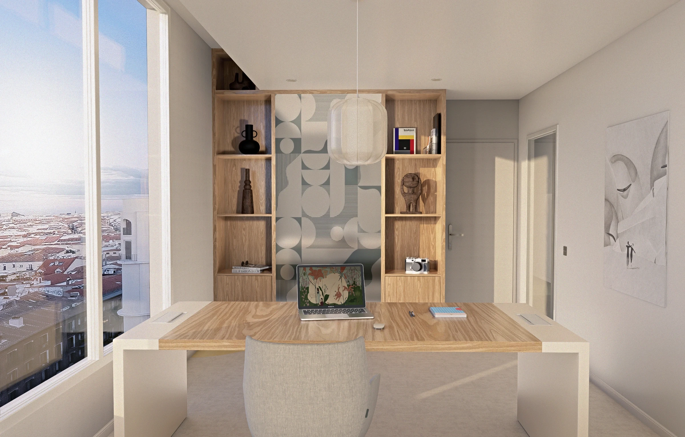 Visualisation 3D d'un espace de travail contemporain