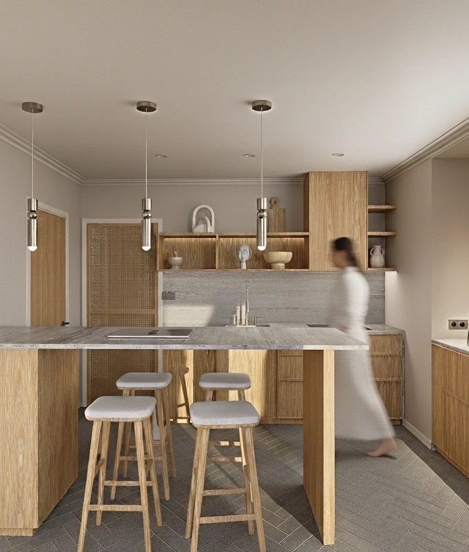 Rendu 3D - Étude 02 — Matière & Cuisine Épurée