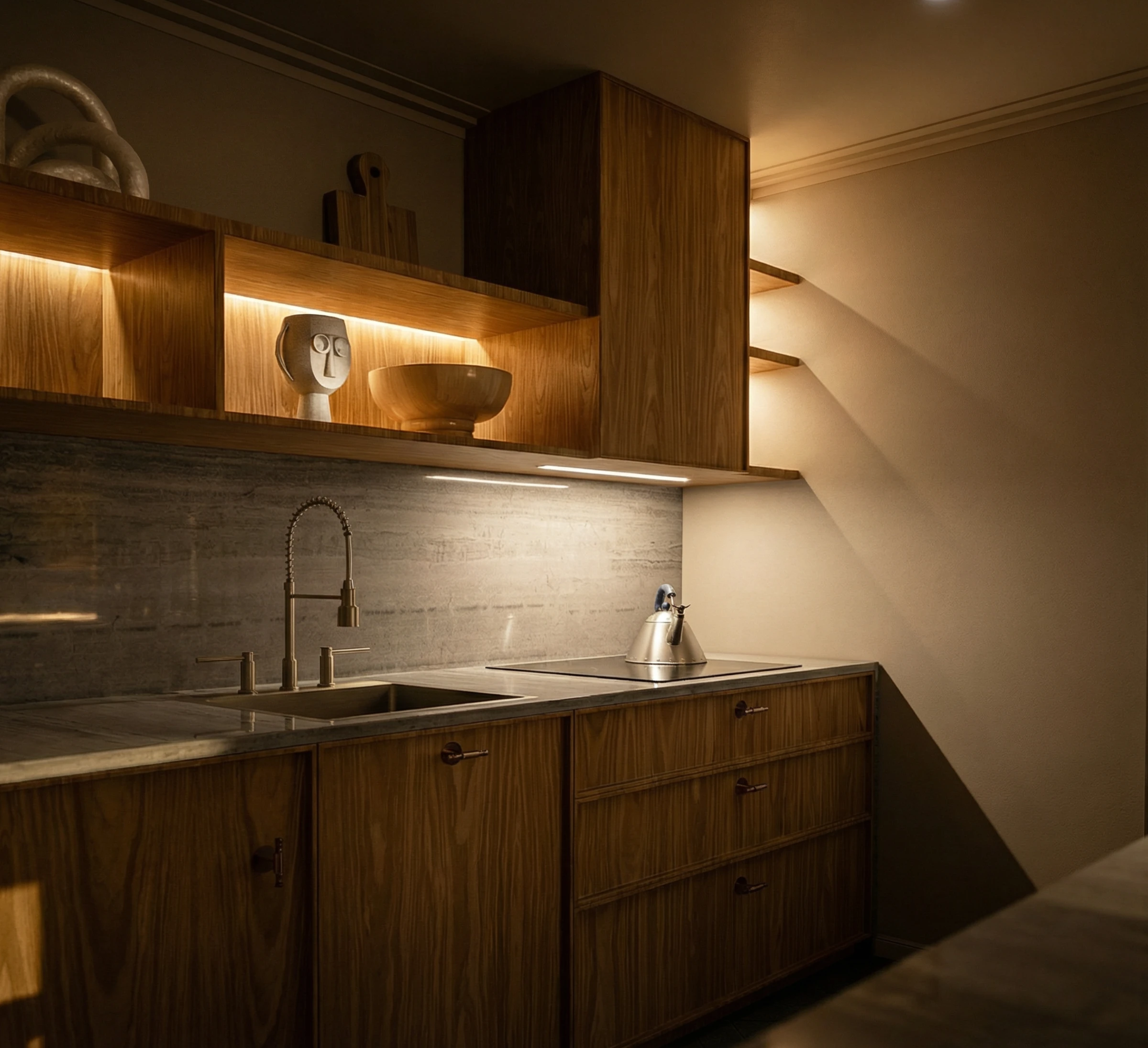 Rendu 3D photoréaliste d'une cuisine contemporaine