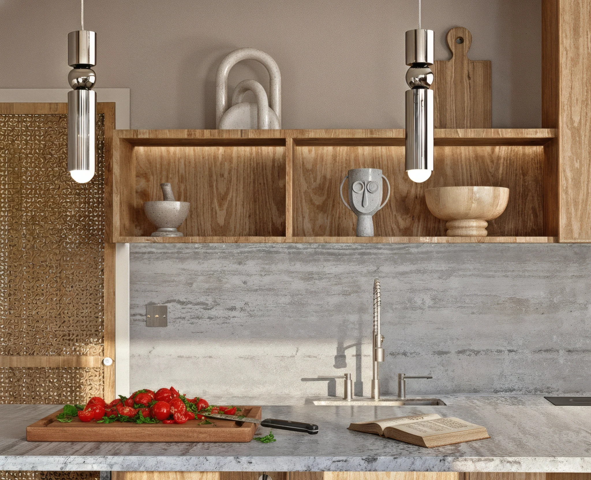 Visualisation 3D architecturale d'une cuisine minimaliste