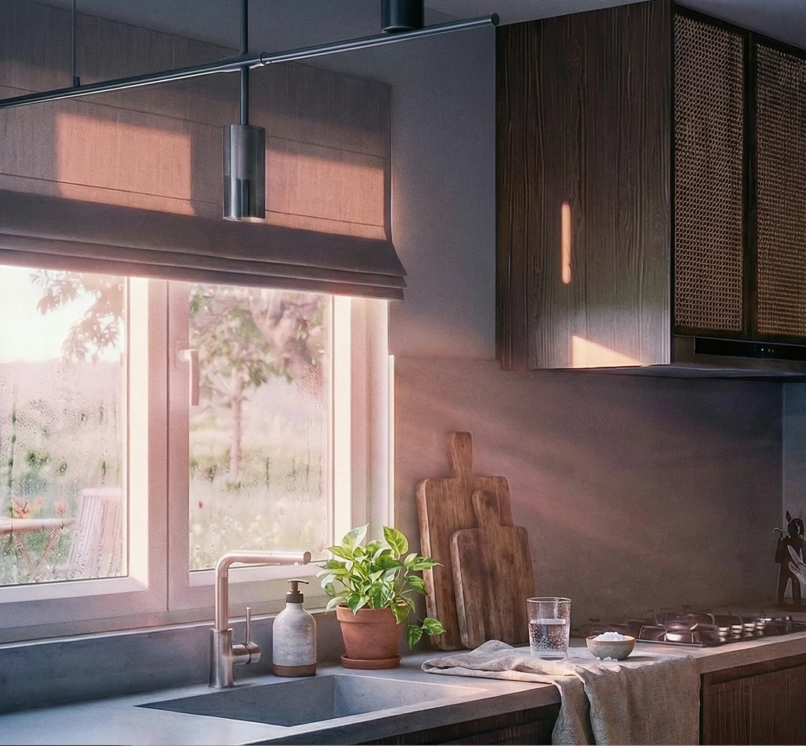 Rendu 3D intérieur – contraste lumière et matière