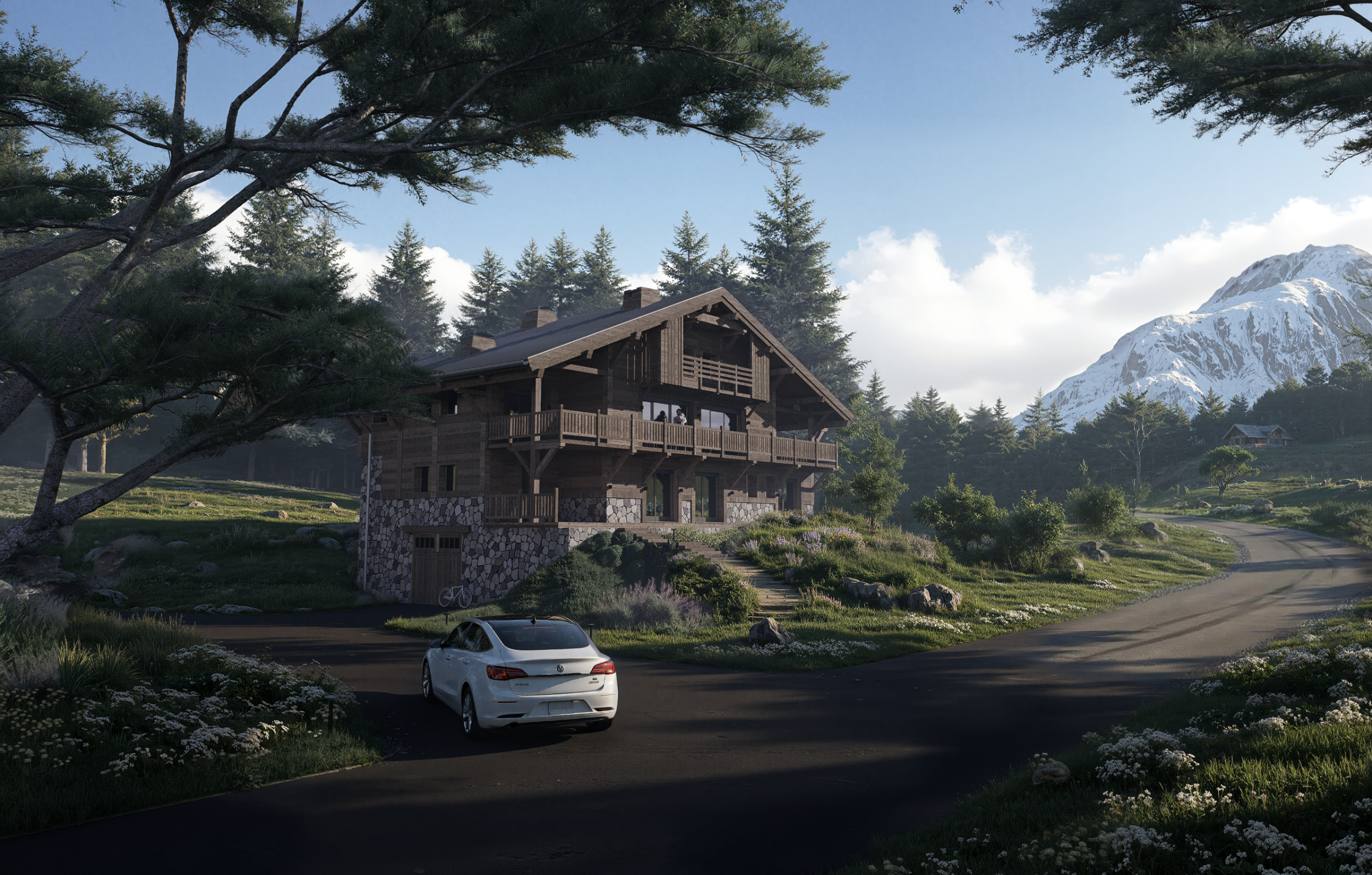 Archviz 3D d'un chalet alpin