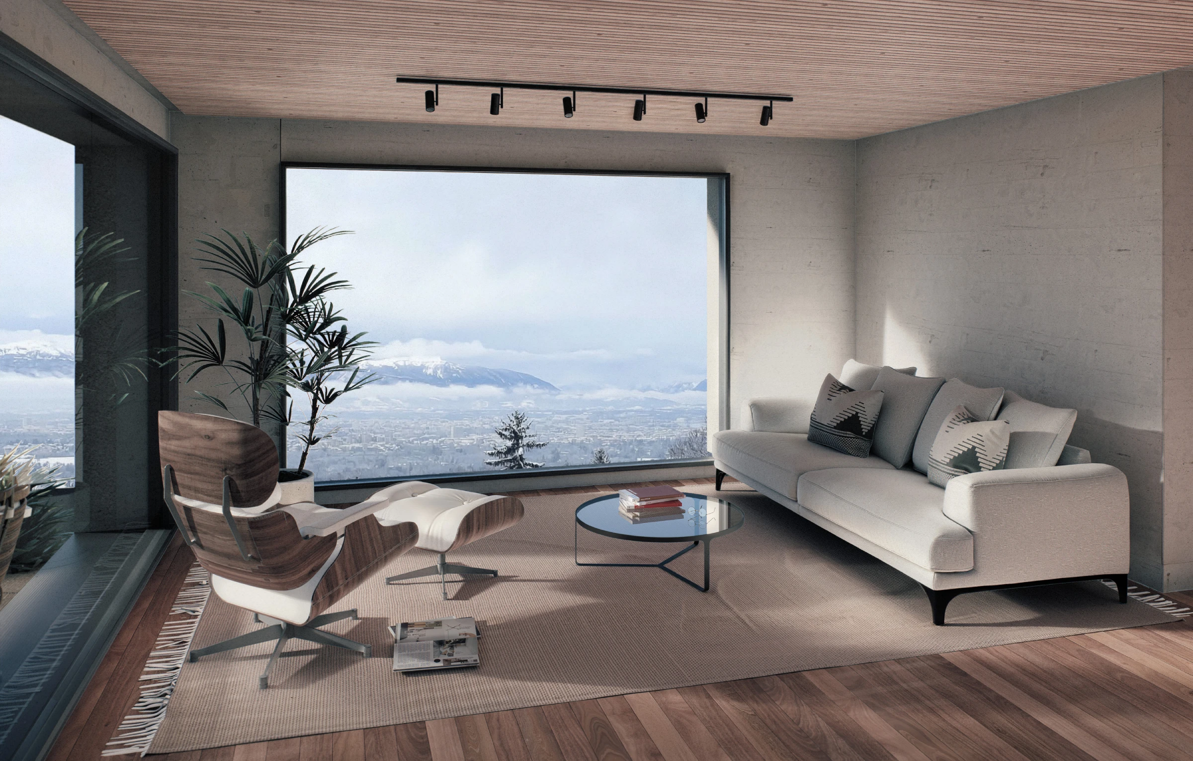 Rendu 3D exterieur d'une villa contemporaine a Annecy, jardin paysager